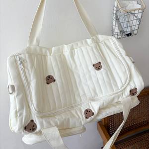 Bolsa de maternidad bordada, bolso de lona de gran capacidad, cierre de cremallera blanco, bolsa de viaje portátil para madre y bebé - Product Image 4