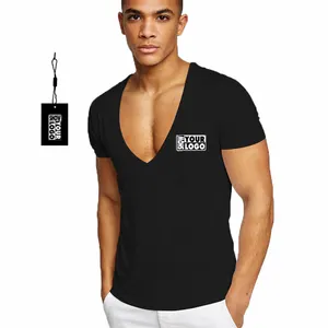 T-shirt de Sport pour hommes, 100% coton, séchage rapide, Logo personnalisé, sous col en V