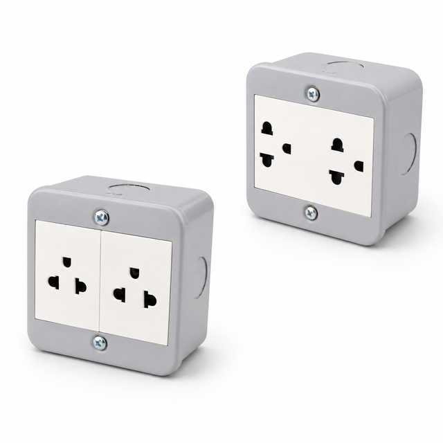 80 Type Industrial Surface Mounted Thai Standard Double Wall Socket Gray Metal Box 6 Pin Electrical Outlet 16A 250V