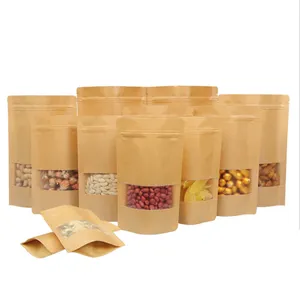 Custom Stand Up Nuts Kernels Pouch kraft paper zipper bag waterproof standup Food packing bag with window
