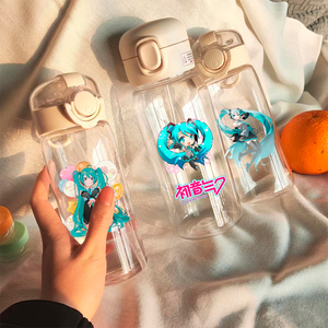 Botella de Agua de Plástico con Pajita de Hatsune Miku, 400 ml, para Niños, Gran Capacidad, Portátil, Transparente, Coleccionable de Anime - Product Image 3