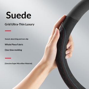 Housse <span class=keywords><strong>de</strong></span> <span class=keywords><strong>volant</strong></span> <span class=keywords><strong>de</strong></span> voiture transfrontalière avancée en cuir suédé gaufré antidérapant ultra-mince absorbant la transpiration toutes saisons - Product Image 1