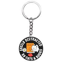 Porte-clés en PVC à thème chat, breloques souples en caoutchouc pour sacs, cadeau pour les amoureux des livres, pendentif décoratif pour sac à dos, idéal pour les lecteurs, vente en gros