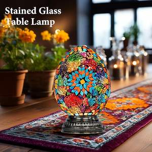 مصباح طاولة مغربي تركي من Marrakech مع زجاج فسيفساء مصنوع يدويًا مصباح زجاجي ملون بقاعدة برونزية على طراز تيفاني - Product Image 3