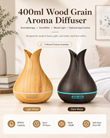 Diffuseur d'aromathérapie moderne et tendance de 400 ml à effet bois, compatible avec l'application intelligente Tuya via Wi-Fi 2,4 GHz pour la maison connectée