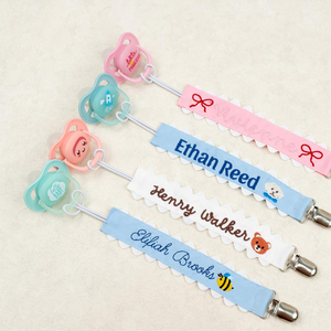 Vente en gros de clips pour sucettes bébé personnalisés avec bordure en ruban et nom brodé <span class=keywords><strong>personnalisé</strong></span> - Product Image 6