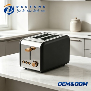 Grille-pain électrique BESTONE 2 tranches en acier inoxydable avec minuterie mécanique 850W pour usage domestique, avec fonctions de décongélation, de réchauffement et d'annulation - Product Image 1