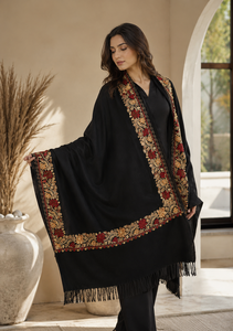 Women Black Ethnic Embroidered Digital Print Viscose Winter Shawl Long Fringe Soft Warm Breathable Durable Traditional - Product Image 5