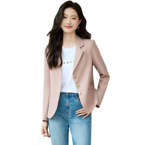 Women's Black Short Blazer Solid Color Polyester Anti-Wrinkle Casual Suit Jacket For Petite Women - Product Image 5