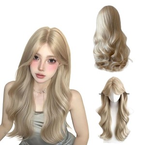 Parrucca <span class=keywords><strong>da</strong></span> donna a testa intera, stile coreano, biondo platino naturale, con raccordo centrale e grandi onde, per <span class=keywords><strong>bambina</strong></span> di razza mista - Product Image 4