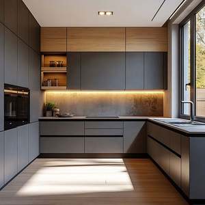 Meuble de cuisine en mélamine marron de luxe, vente chaude, fournisseur de meubles de cuisine modernes, ensemble de meubles de cuisine - Product Image 4