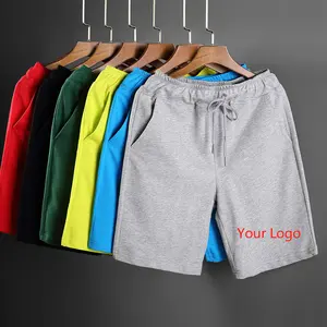 Özel logo Unisex şort % 100% pamuk 12 renk katı boş rahat şort erkek jogger spor koşu ter şort erkekler pamuk