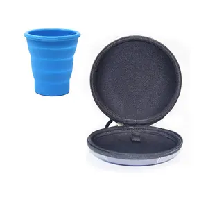 Portátil Rodada Shell EVA Expansível Beber Dobrável Camping EVA Tea Cup Set Case com Gancho Para Caminhadas Ao Ar Livre