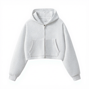 Las sudaderas cortas con capucha son tendencia en la ropa casual masculina. Este estilo de sudadera con cremallera frontal se adapta a la demanda de la moda urbana y ofrece una sudadera con capucha. - Product Image 1