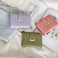 Dompet Kecil Wanita Motif Leci Model Pendek Bahan Kulit PU Ber-resleting Modis Dompet Koin Poliester