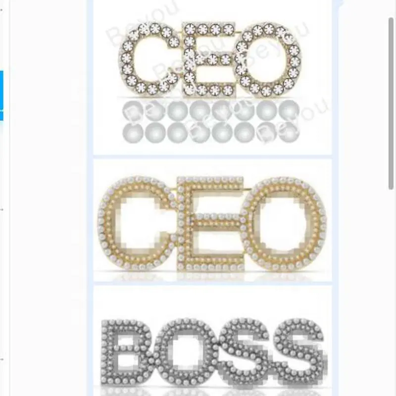 Mode Bling Steentjes Parels Ceo Broche Coco Baas Letters Broches Vrouw Reversspeld