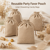 Sacs en lin à cordon pour bonbons, sacs de courses personnalisables avec logo, pochettes réutilisables pour cadeaux de fête, emballage en vrac personnalisable