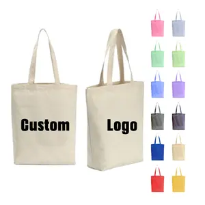 Werbe personal isierte leere einfache Baumwolle Canvas Taschen Wieder verwendbare Shopping Baumwolle Einkaufstaschen mit individuell bedruckten Logo