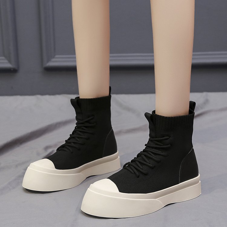 High Top Shoes Women 2022 Casual Thick Soled Flying Woven Breathable Elastic Socks Boots