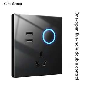 Panel de Pared Táctil Universal Estándar Negro con Botón Circular de Vidrio Templado, 2 Tomas de Corriente, IP20 - Product Image 3