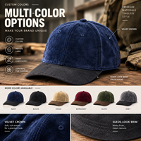 Casquette de baseball en velours avec logo personnalisé, visière en faux daim, faible MOQ, chapeau à marque privée pour les marques de mode