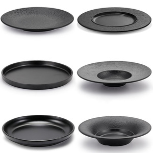 <b>Black</b> Melamine Round <b>Plate</b> Set 310 Commercial Use For Hotel Party Steak Vegetable Dish Serving - Product Image 1
