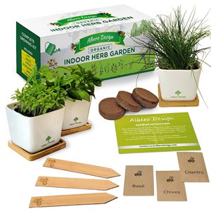 Pots en céramique de luxe, terreau, <span class=keywords><strong>engrais</strong></span> pour herbes DIY, sous-plateaux en <span class=keywords><strong>bambou</strong></span> et marqueurs, cadeaux pour le jardinage d'herbes aromatiques biologiques d'intérieur DIY - Product Image 1