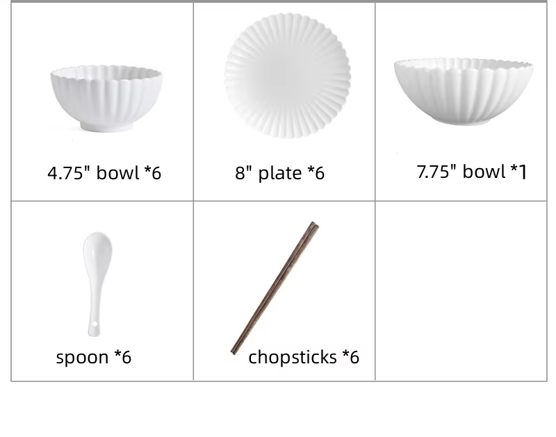 White-25 pcs for 6 people