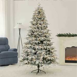 Albero di Natale Artificiale Floccato con Luci LED Bianco Caldo, Effetto Neve, per Interni, Decorazione Natalizia per Casa e Soggiorno - Product Image 1