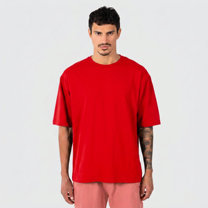 เสื้อยืดคอกลมแขนสั้นทรงโอเวอร์ไซส์สีพื้นสำหรับผู้ชาย ผ้าฝ้ายเจอร์ซีย์ 100% ย้อมสีเรียบ ทรงปกติ ความยาวปกติ สไตล์สปอร์ต - Product Image 5