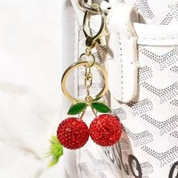 Glinsterende strass-kersensleutelhanger Glanzend kristal Fruit Schattig legering verguld persoonlijk cadeau voor dames meisjes