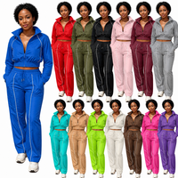 Ensemble de sport décontracté pour femmes : veste zippée à col montant et manches longues, pantalon ample, tenue athlétique grande taille