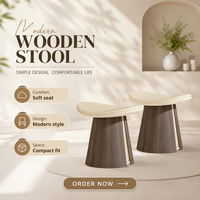 Tabouret Ottoman Moderne en Bois Massif Courbé avec Revêtement en Cuir – Portable et Polyvalent pour Chambre, Salon, Entrée