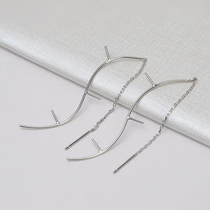 Pendientes Largos de Plata Japonesa Coreana S925 con Perlas para Mujer, Accesorios de Joyería DIY, Pendientes Vacíos 1246 - Product Image 1