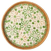 Plateau de service en rotin avec incrustation de nacre, style vintage, qualité alimentaire, multifonction, portable, support de rangement unique pour vaisselle, pour la maison