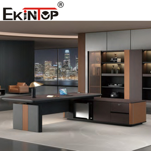 Ekintop Muebles de oficina Diseño moderno de gama alta Director en forma de L Black <span class=keywords><strong>Manager</strong></span> CEO Boss Escritorio de oficina - Product Image 3