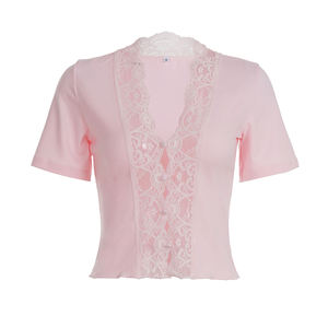 Haut à manches courtes en dentelle patchwork Pure Desire et chemisier transparent uni pour femme - Product Image 6