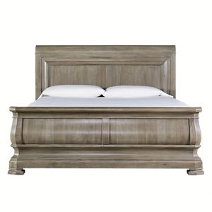 French Vintage Solid Wood Bed , <b>Antique</b> Wood Spindle Bed with Upholstered Headboard, Queen King Size Platform Bed for Bedroom - Product Image 5