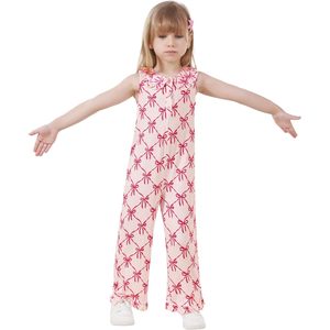 Toddler Girls Sleeveless Jumpsuit Long Pants Wide Leg Summer Viscose Bamboo Romper Sweet Style Daily Wear - Product Image 1