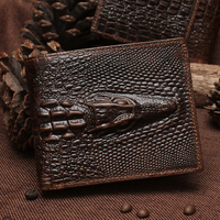 Dompet kulit asli pria AL1065 desain kustom dompet tempat kartu merek mewah wanita pola buaya pria dompet mode lipat dua buatan tangan