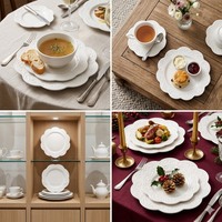 Service de vaisselle en céramique blanche style shabby chic, assiettes en porcelaine à motifs floraux en relief, ensemble de 4 assiettes à dessert, vaisselle de cuisine