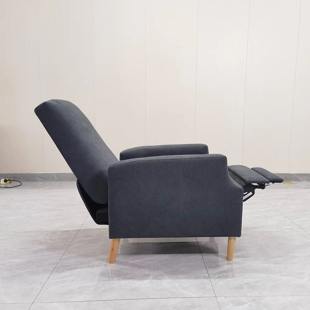 Sofa kain serat mikro satu duduk Modern dengan fitur yang dapat diperpanjang bingkai kayu desain modis