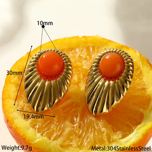 Boucles d'oreilles tendance en acier inoxydable 304 plaqué or 18 carats, électroplaqué sous vide, pierre naturelle, géométriques, légères, pour femmes - Product Image 5