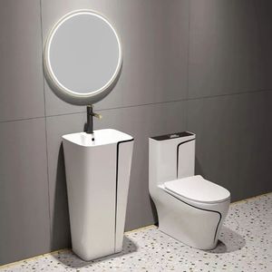 Sanitari per Esportazione Transfrontaliera, WC in Ceramica Monoblocco con Lavabo, Scarico a Pavimento, Design di Lusso Leggero - Product Image 1