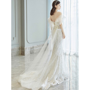 Mermaid Light Wedding Dress Off The Shoulder Sweetheart Neckline Natural Waist Fishtail Skirt Bridal Gown For Reception Evening - Product Image 5