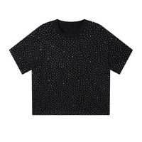 T-shirts 100% Coton avec Logo Personnalisé, T-shirt Oversize Épais, T-shirt Streetwear Vierge, T-shirt Court Boxy avec Strass pour Hommes