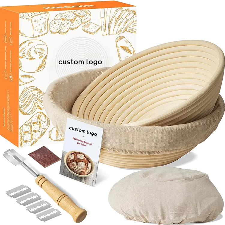 Handmade 9 inch round rattan proofing bread basket set kitchen custom logo sourdough starter kit