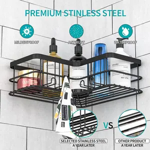 BX 2-Pack Bathroom Black Stainless Steel 304 Corner Shower Caddy Rack Adhesive Shower Rack Shelves