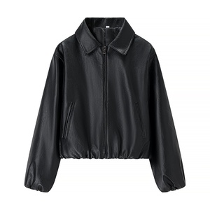 Giacca Bomber da <span class=keywords><strong>Donna</strong></span> in Pelle PU <span class=keywords><strong>Oversize</strong></span> con Spalle Cadenti, Lunghezza Corta, Zip Frontale e Colletto a Risvolto, per l'Autunno e lo Stile Street - Product Image 5
