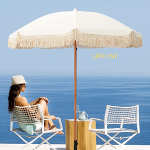 LS Hochwertiger Tropischer Strandschirm Outdoor-Sonnenschirm mit Fransen und Quasten für Terrasse, Garten, Balkon - Product Image 1